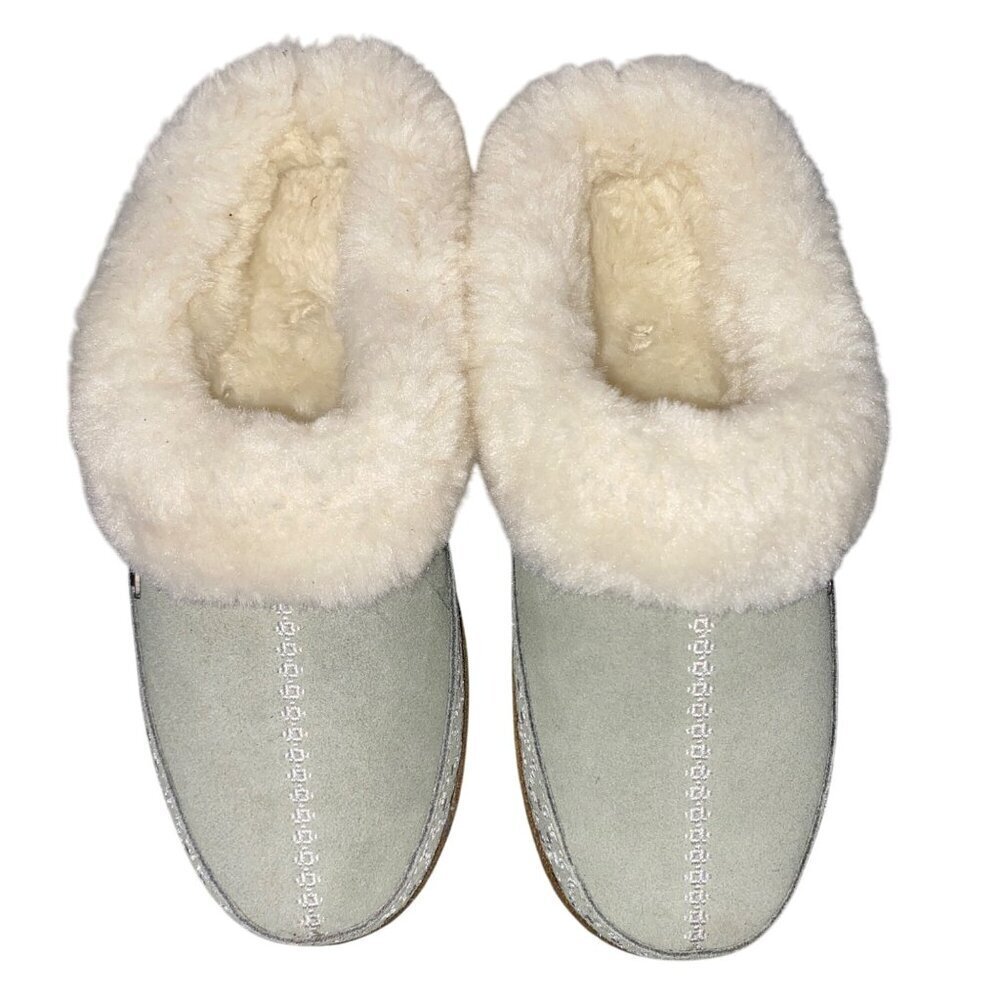 Acorn Women's Greta Embroidered Clog Slipper shoes suede desert sage size 5-6